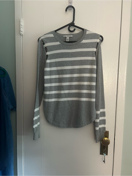 Autumn Cashmere Tops - Cotton by Autumn Cashmere Gray & White Striped Long-Sleeve T-shirt, Size Small